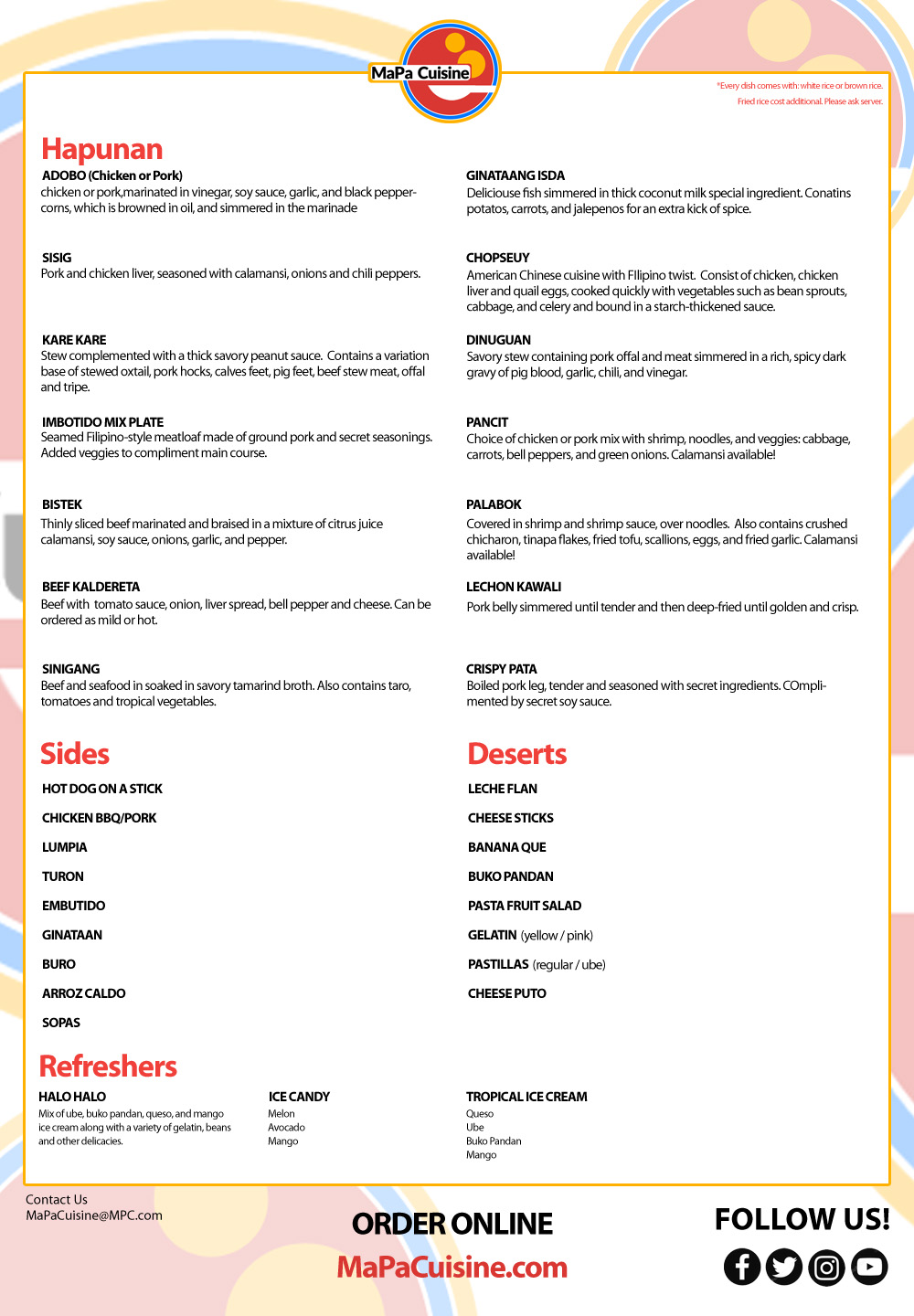 MaPa Cuisine Menu